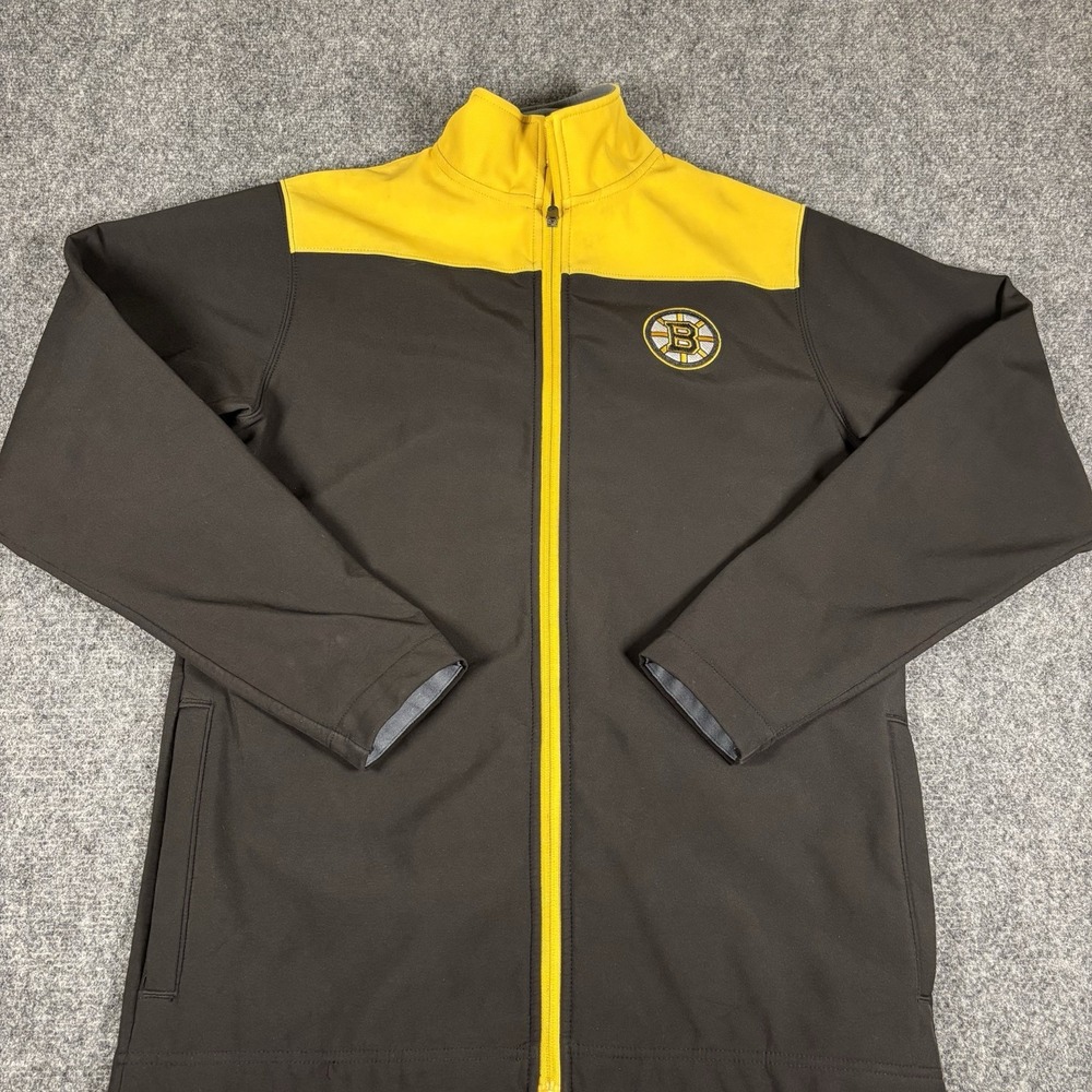 NHL Boston Bruins Softshell Jacket Mens‎ S Black Gold Fleece Lined Zip Hockey